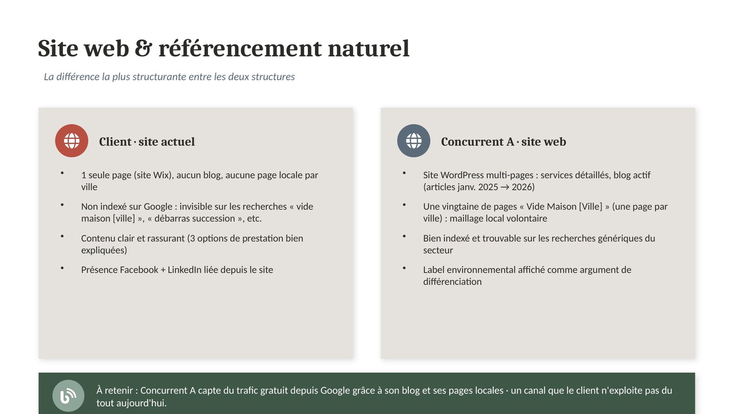 Page de l'audit consacrée au site web et au référencement