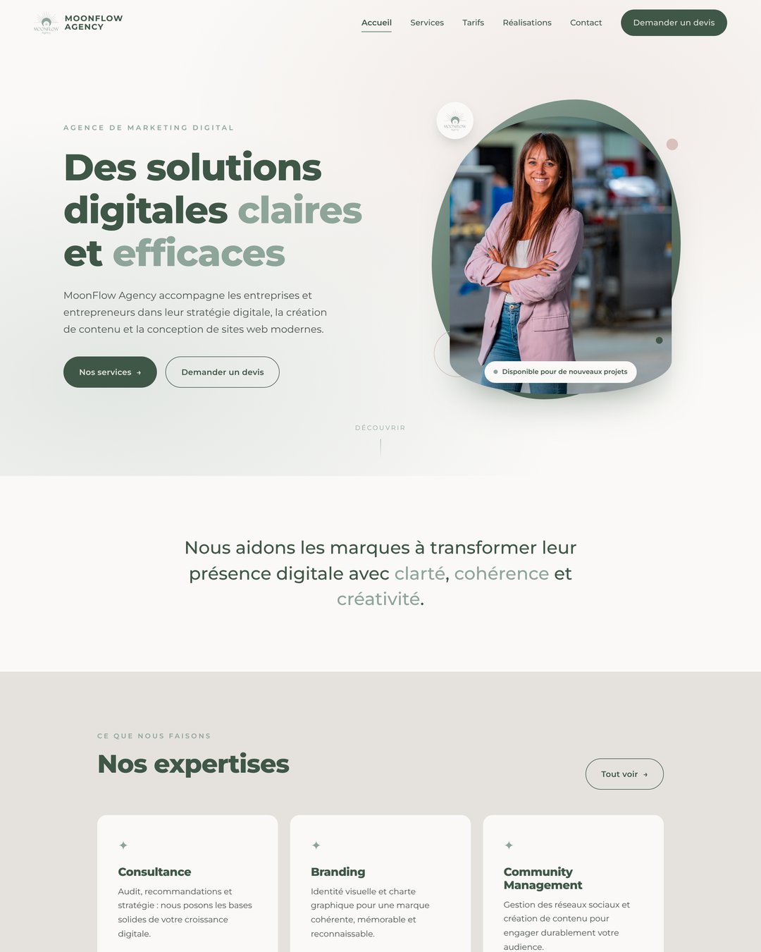 Page d'accueil du site MoonFlow Agency