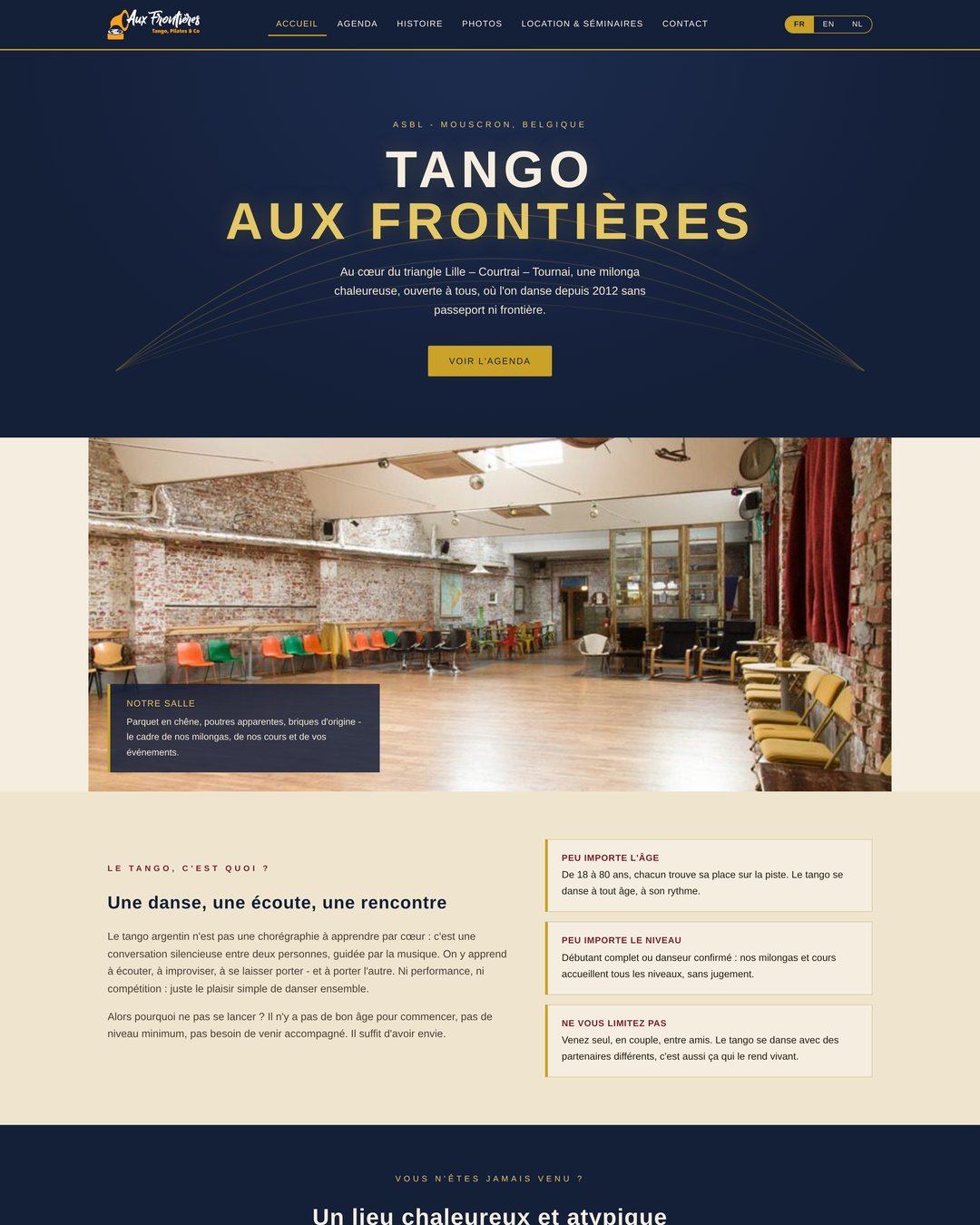 Nouvelle page d'accueil de Tango aux Frontières