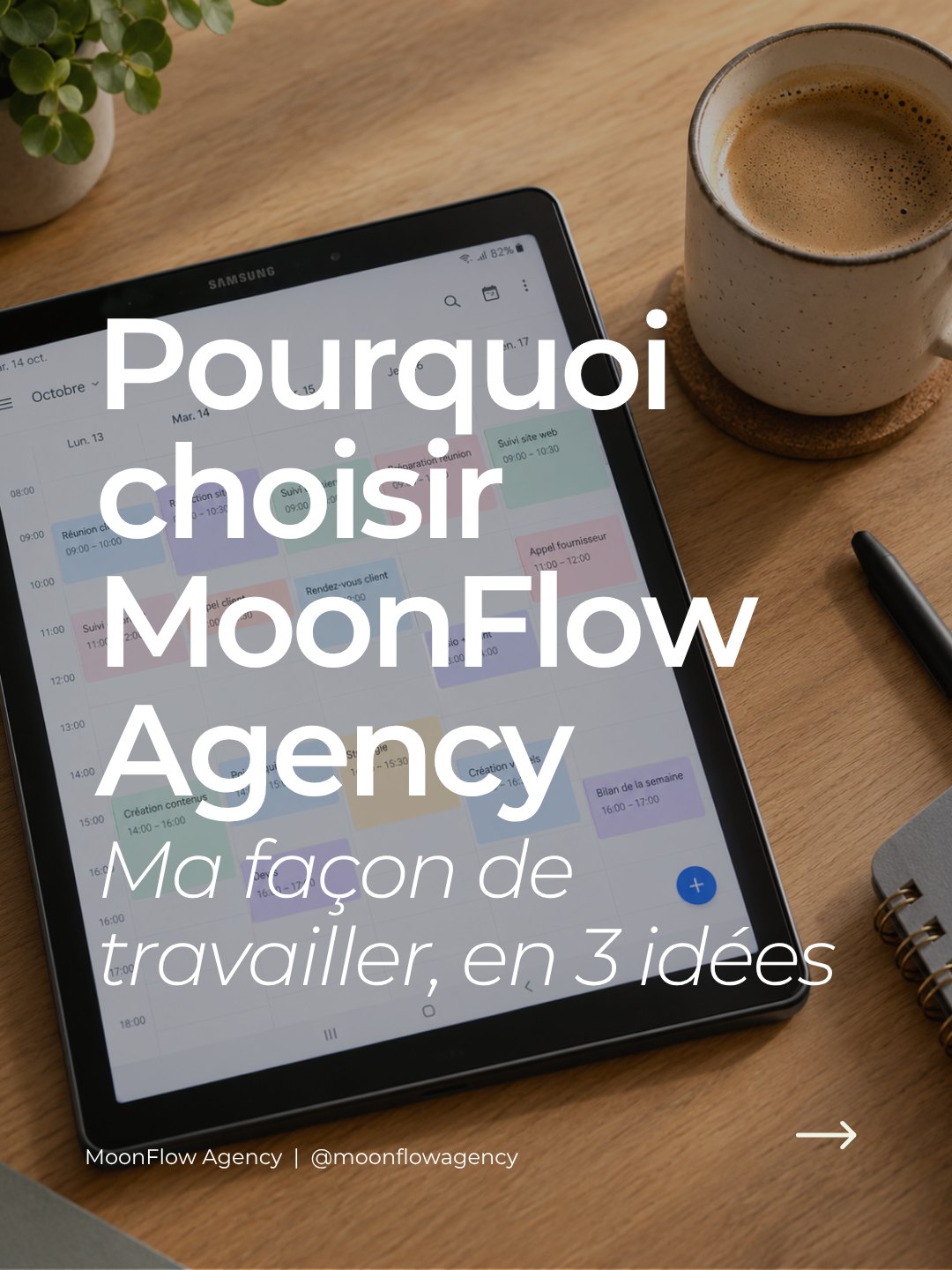 Modèle photo de bureau avec texte blanc aligné à gauche