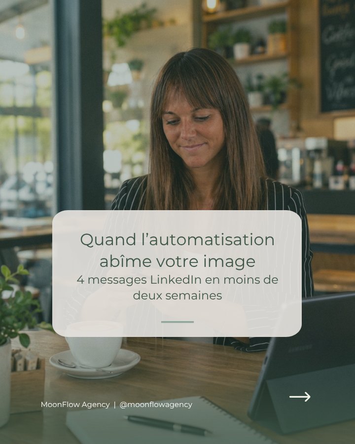 Modèle storytelling avec photo lifestyle et encadré beige